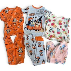 Bluey Halloween Shirt Pants Pajama Lot 3T 5T 7 Orange Blue Pink Kids PJs Set
